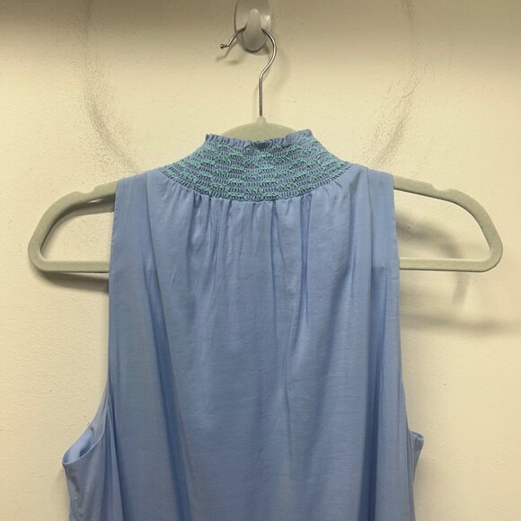 NWT Sail To Sable Periwinkle Sleeveless Top With Crochet Neckline & Pom Trim L - Picture 10 of 11